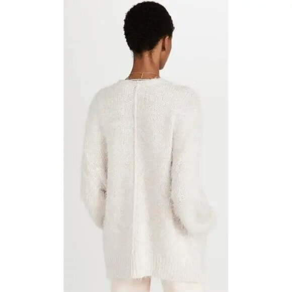 Free People Oversized Cardigan Medium Cream Fuzzy Sweater NWOT Winter Boho Cozy - Picture 4 of 15